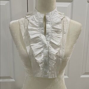 Elegant White Ruffled Women's Top Button-down Insert for Sweater NWOT